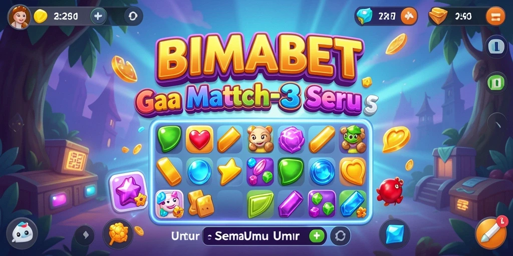 Tangkapan layar gameplay BIMABET menampilkan level seru Match-3.