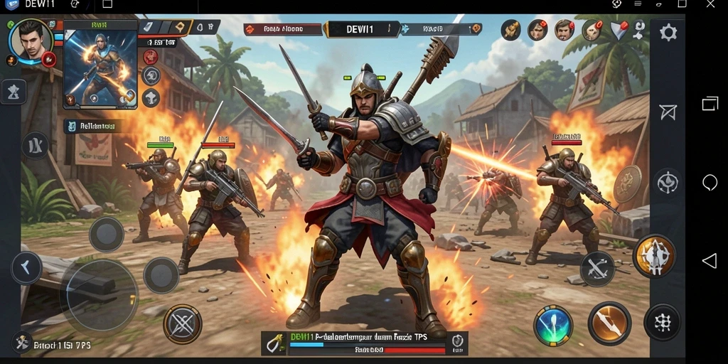 Gameplay dinamis DEWI11 dengan aksi tembak-menembak yang seru.