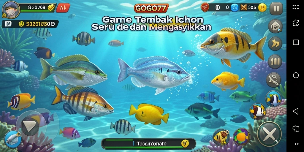 Screenshot gameplay GOGO77 menunjukkan aksi menembak ikan yang seru.
