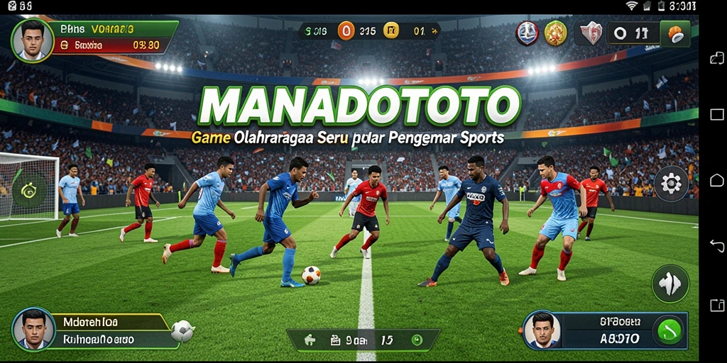 Screenshot permainan MANADOTOTO yang menunjukkan aksi seru di lapangan olahraga.
