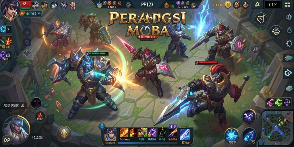 Tangkapan layar utama dari gameplay seru PP123 di arena MOBA.