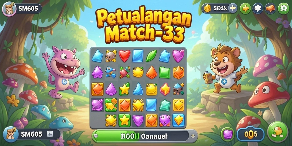 Tampilan menarik dari gameplay Match-3 di SM605.
