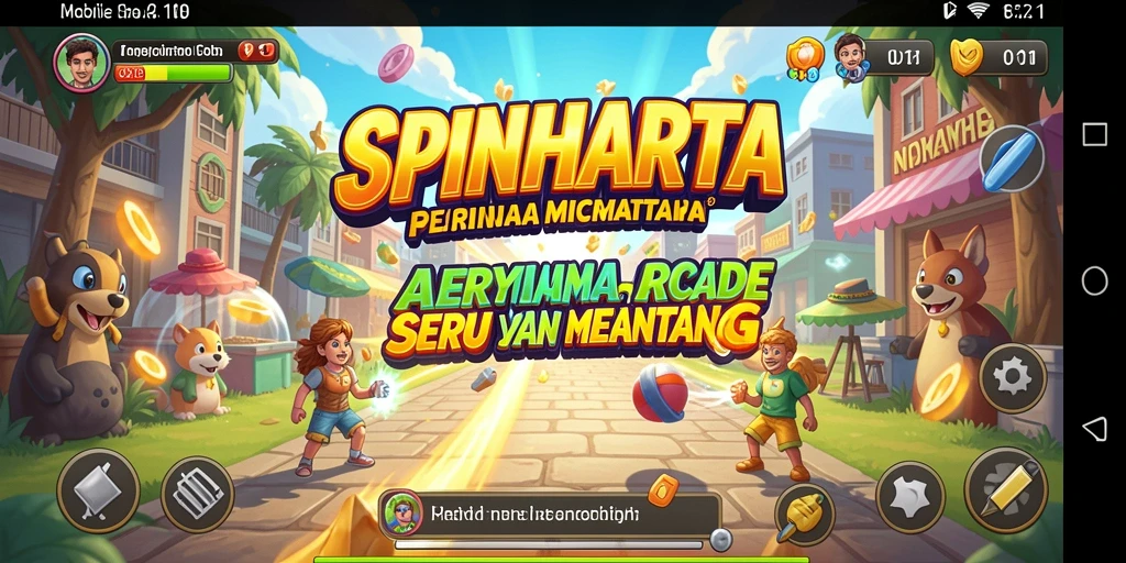 Tampilan gameplay SPINHARTA yang penuh warna dan menantang.
