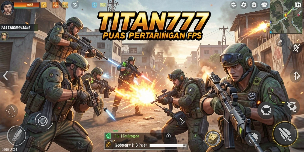 Gambar tampilan gameplay menegangkan dari TITAN777 dalam aksi FPS.
