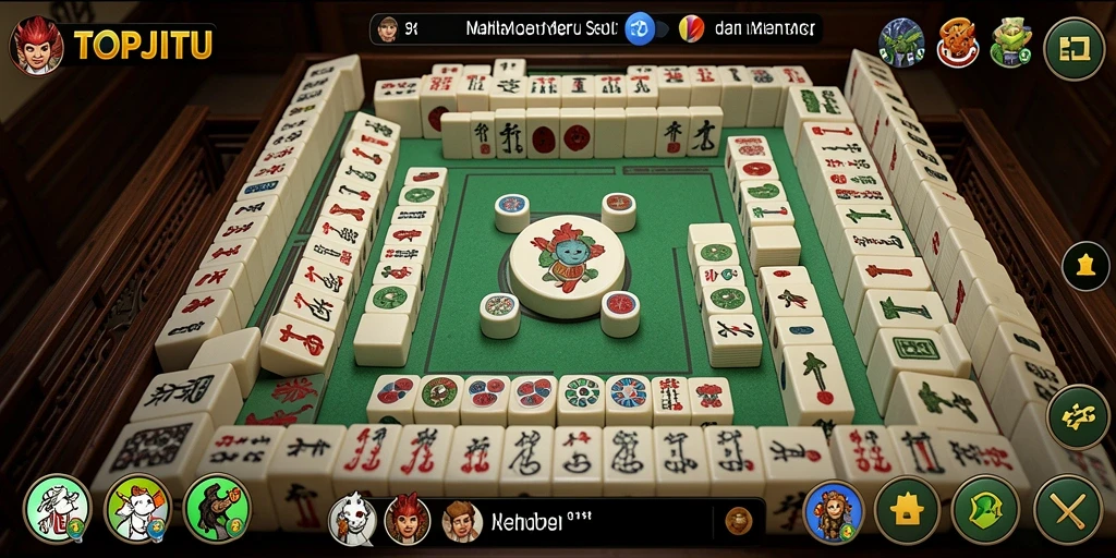 Menampilkan gameplay seru dalam permainan Mahjong.