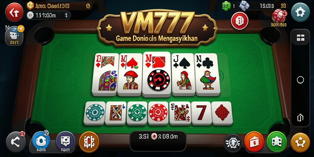 Screenshot dari gameplay seru dalam VM777 yang menunjukkan aksi domino.