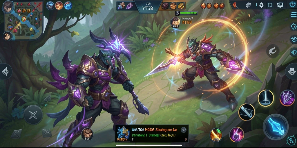 Gameplay seru dalam VT38 menampilkan pertarungan antar pahlawan.